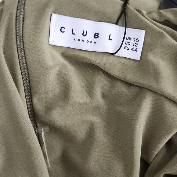 Club L London Maternity Maxi Dress Square Neck with Split Women's Size 12 Olive - Picture 6 of 9